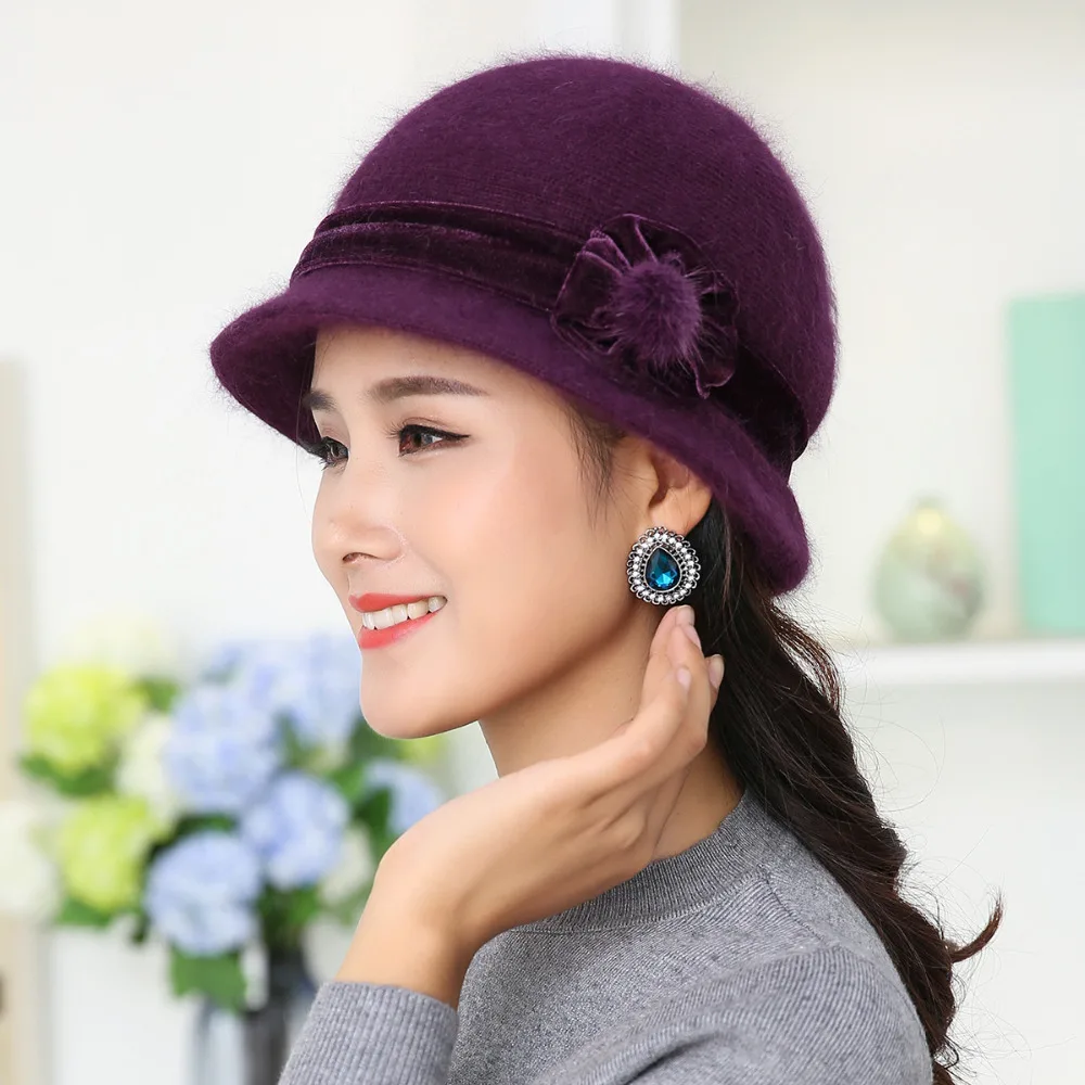 20 стилей,, Зимняя женская вязаная шапка Skullies с цветочным рисунком, супер Мягкая шерстяная шапка с кроличьим мехом, теплые шапки, женские Мешковатые Головные уборы, шапка