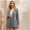 SHEIN черный и белый клетчатый принт на одной пуговице спереди Блейзер и юбка элегантный комплект для женщин осень с длинным рукавом Повседневные наряды