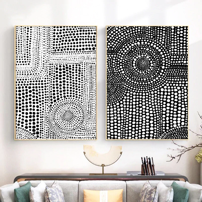 

Abstract Black White Dot Sequence Wall Art Canvas Painting And Prints Nodic Poster For LivingRoom Bedroom Home Decor