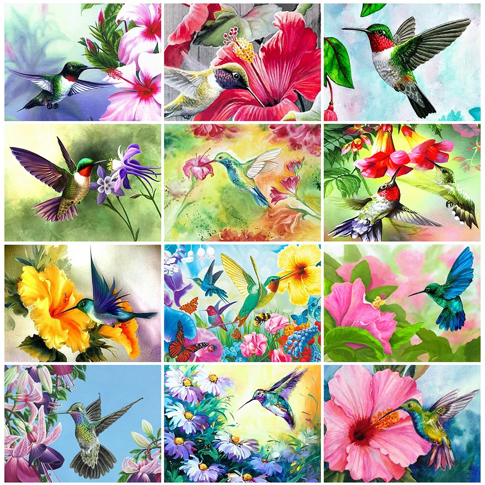 

EverShine Diamond Painting 5D DIY Animal Diamond Embroidery Full Square Hummingbird Picture Mosaic Flower Rhinestone Home Decor