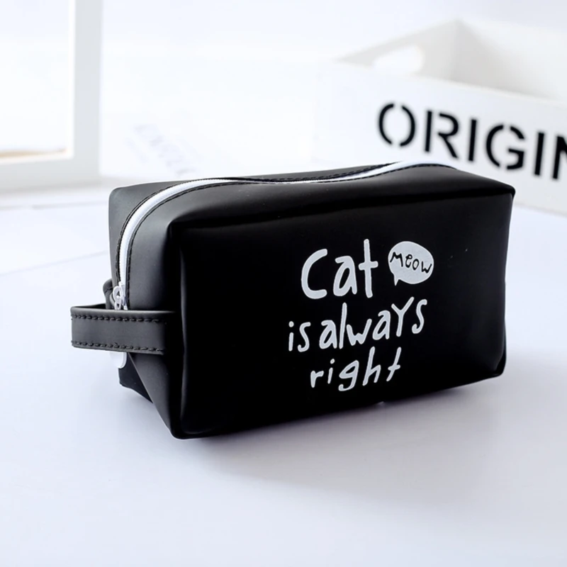 Простой модный пластиковый квадратный пенал на молнии с мультяшным котом Cem