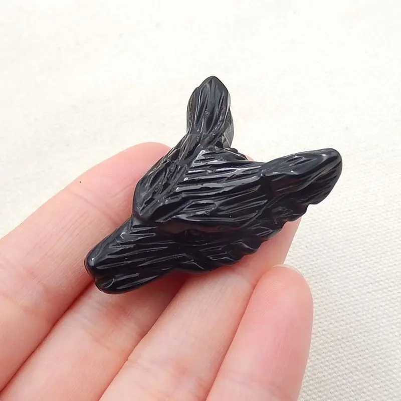 Подвеска для ожерелья из обсидиана с резной головой волка 42x30x16 мм 16 г|hand carved|hand