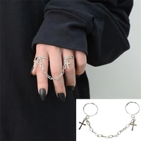 siamese gothic style cross chain rings for women men teen girls finger rings adjustable ring jewelry gifts party accessories