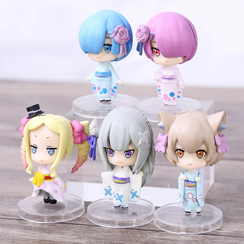 

Аниме 5 шт. «Re:Life in a другой мир», фигурки из ПВХ Rem Ram Emilia beатрис Mini Q version, игрушки, модель в подарок
