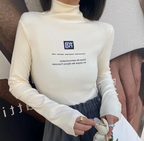 

120390 осень-зима 120389, модная классическая брендовая роскошная дизайнерская Повседневная универсальная утолщенная футболка с высоким воротн...