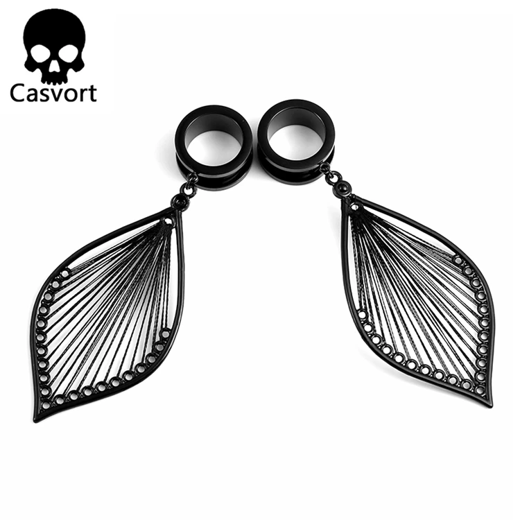 Casvort Пирсинг из нержавеющей стали черные листья болтаются беруши и туннели ювелирные изделия для тела винт ушные датчики пара распродажа расширитель