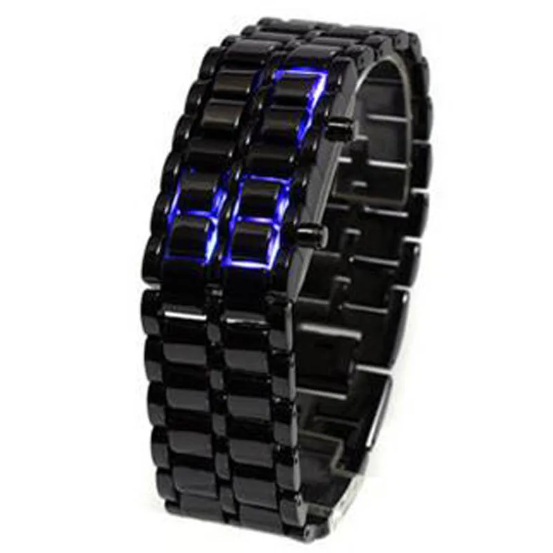 Black Blue Light Lava Iron Samurai, мужские часы, роскошный ремешок из нержавеющей стали, светодиодный, мужские спортивные электронные часы, светодиодный, цифровые часы, reloj hombre - Цвет: Black Blue Light