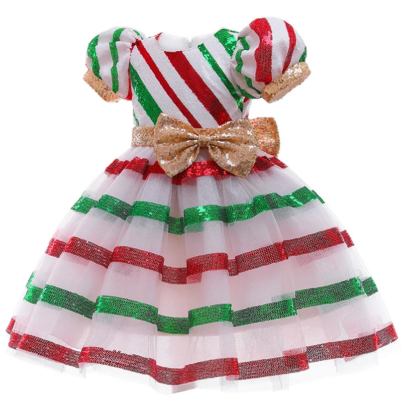 New Flarol Print Ball Gown Tutu Dress for Girls Birthday Party Children kids Sequin stripe dress Christmas party | Детская одежда и