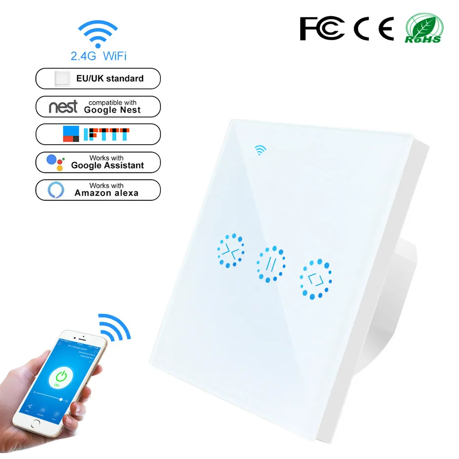 Умный настенный сенсорный выключатель с Wi Fi стеклянная панель дистанционное