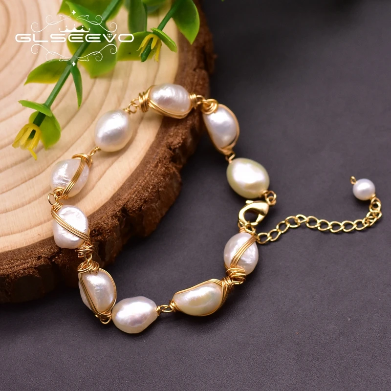 GLSEEVO натуральный пресноводный белый жемчуг двухслойные браслеты и для женщин