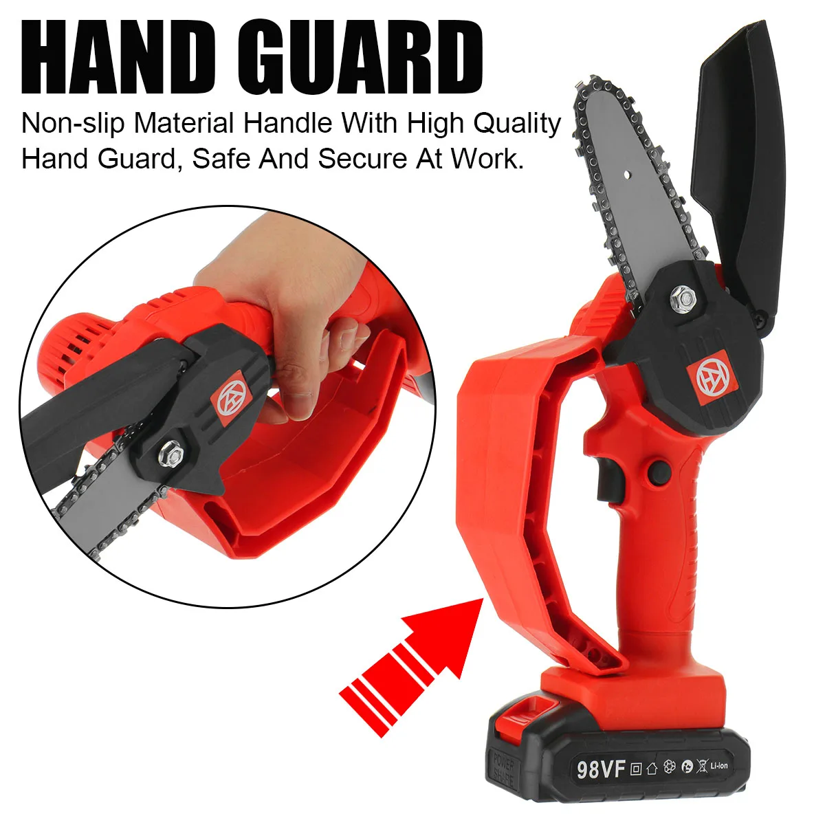 

98V 1180W 4 Inch Mini Electric Chain Saw With 2 Battery Rechargeable Woodworking Pruning Garden Tool Cordless One-handed Saw