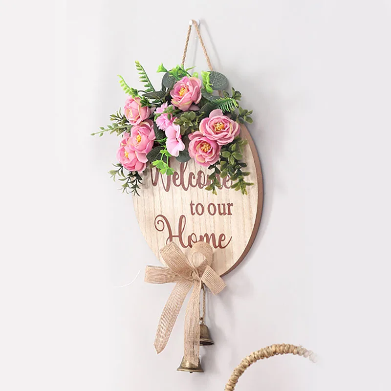 Country Style Hello Wreath Front Door Decorative Plate Round Welcome Wooden Listing House Number Craft Decoration | Дом и сад