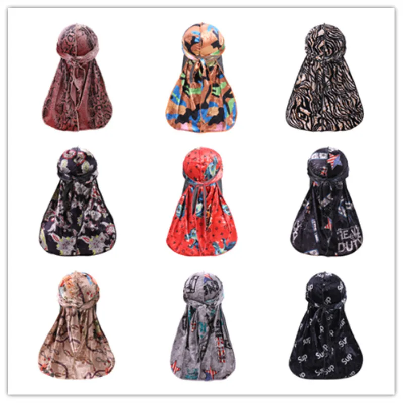

Two-tone Satin Pirate Hat Durag Bandanna Turban Silky Long Tailed Women Scarf Chemo Caps Headpiece Headdress Velvet Durag Unisex