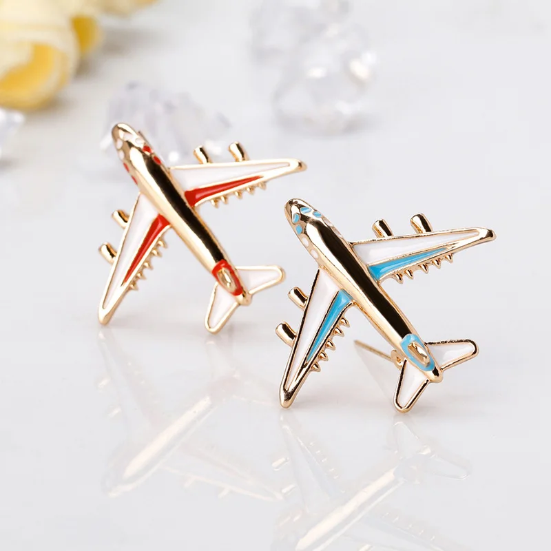 Симпатичный Самолет брошь синяя Эмаль Золотая мультяшная металлическая булавка