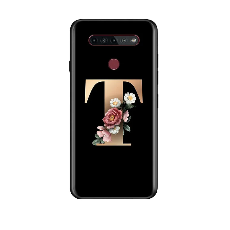 

Floral Alphabet Font For LG G8 V30 V35 V40 V50 V60 Q60 K40S K50S K41S K51S K61 K71 K22 ThinQ 5G TPU Silicone Black Phone Case