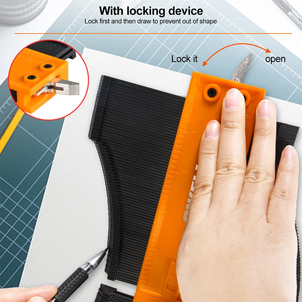 

Portable DIY Measuring ABS Shape Duplicator Woodworking Tool Contourgauge Professional With Lock Tiling Laminate Profile Gauge