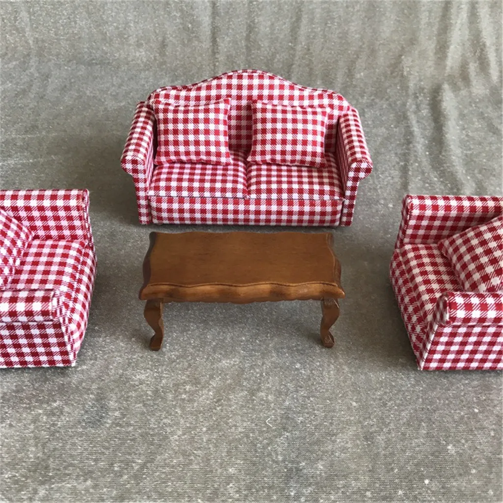 Симпатичный цветочный клетчатый мини диван для журнального столика с подушками