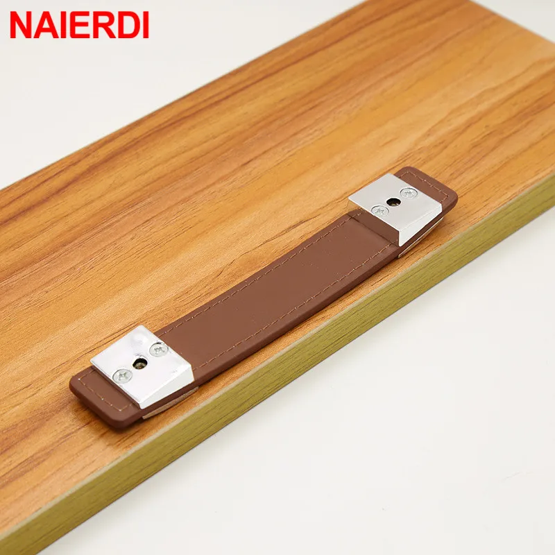 NAIERDI черная кожаная Мебельная ручка коричневая шкафа дверная экологически