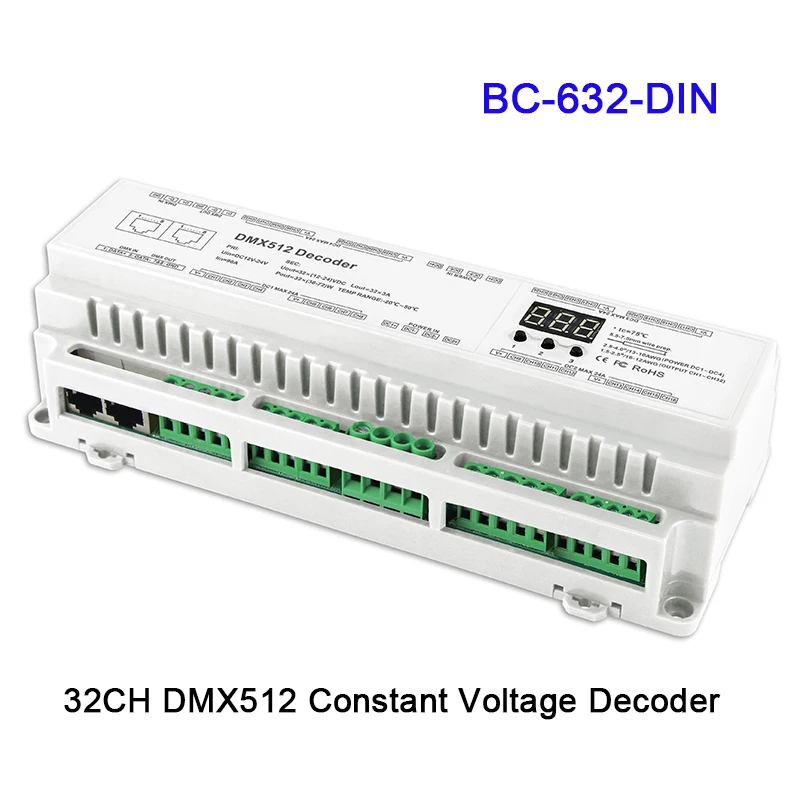 Φ/BC 624 DIN 24/32/40CH DMX512/8 бит/16 бит Входная фотография RJ45 подключсветодиодный