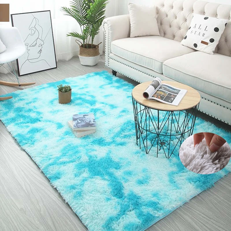 

Living Room Plush Carpet, Soft Fluffy Carpet, Tie-dye Non-slip Floor, Blue Soft Carpet, Velvet Living Room Children's Room Mat