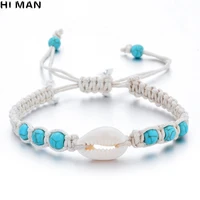 simple fashion natural stone hand woven shell bracelet men women adjustable ocean beach summer vacation bracelets gift wholesale
