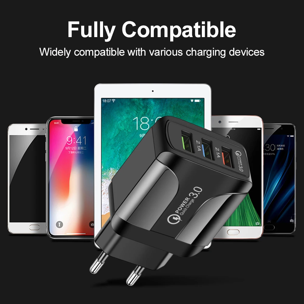 

USB Mobile Phone Chargers Universal Adapter 5V Travel 3 USB Port Power Supply Charger PC UK/EU/US QC3.0 For iPhone Xiaomi Huawei