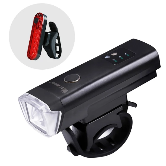 black red set WEST BIKING, передний велосипедный светильник, USB, перезаряжаемый, водонепроницаемый, светодиодный фонарь для велосипеда, велосипедный головной светильник, для скалолазания, безопасный, мигающий светильник, лампы - Цвет: black red set