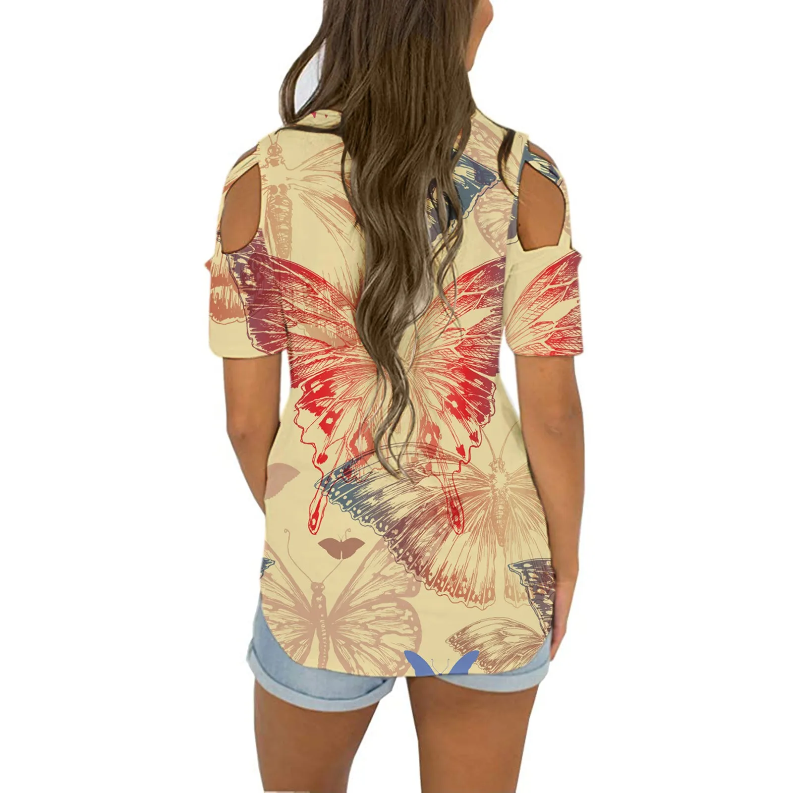 

Fashion Women Zipper V-neck Cold Shoulder Hollow Short Sleeve Tank Casual Tunic Tops Summer Women Loose Shirt Tops Blouse 2021