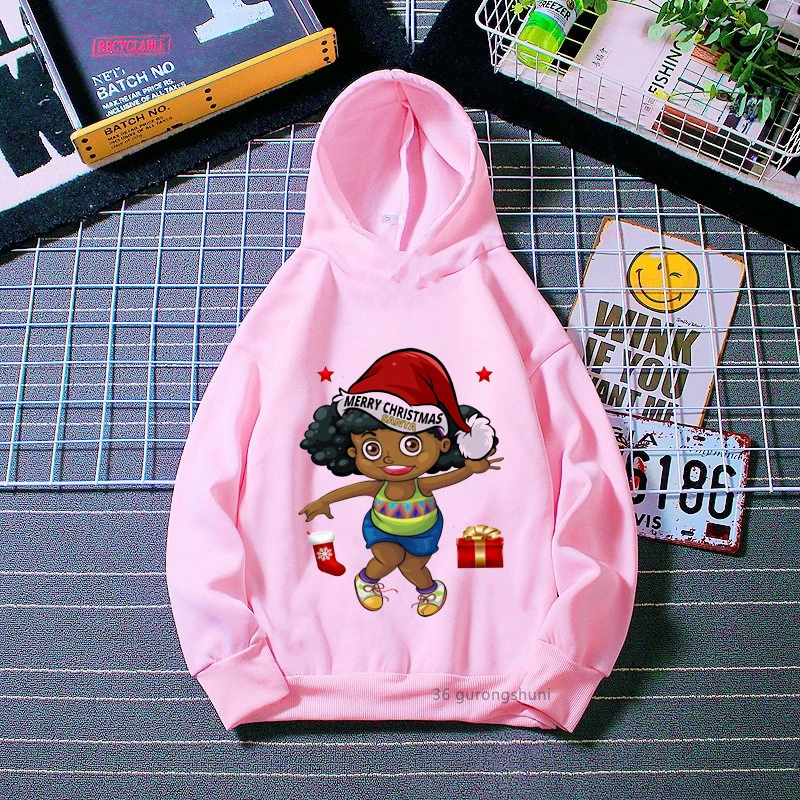 

little black girl magic melanin puff merry christmas afro santa girls hoodies fashion harajuku black girl white pink hoodie tops