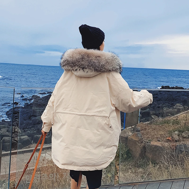 

Winter Parka Coat Women Embroidery Fur Collar Loose Hooded Cotton Padded Jacket Female Fashion Plus Size Thick Warm Outerwear