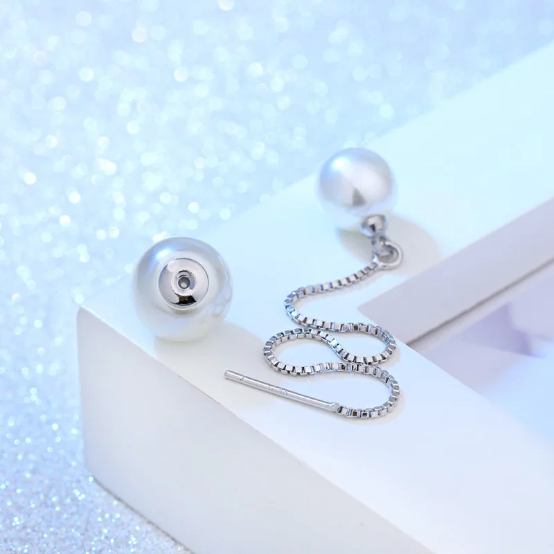 OL модные серьги серебристого цвета Двойные с имитацией жемчуга длинные