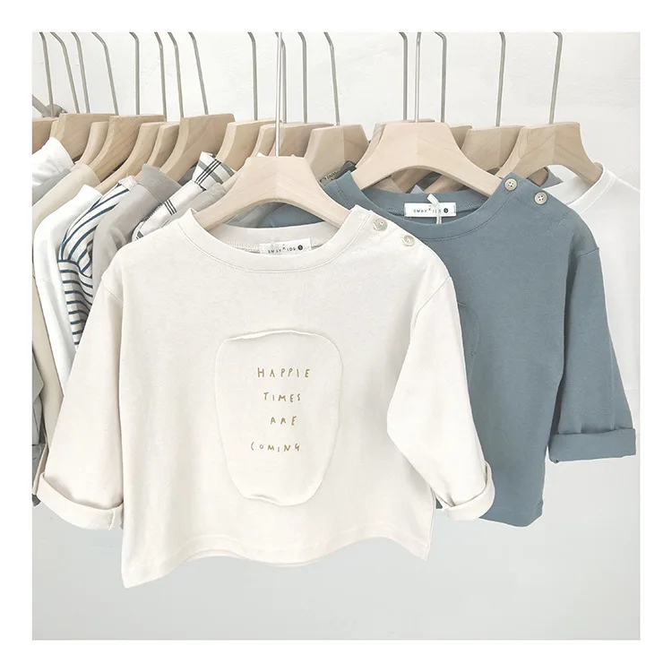 2019 Весенние футболки в Корейском стиле с длинными рукавами и аппликацией