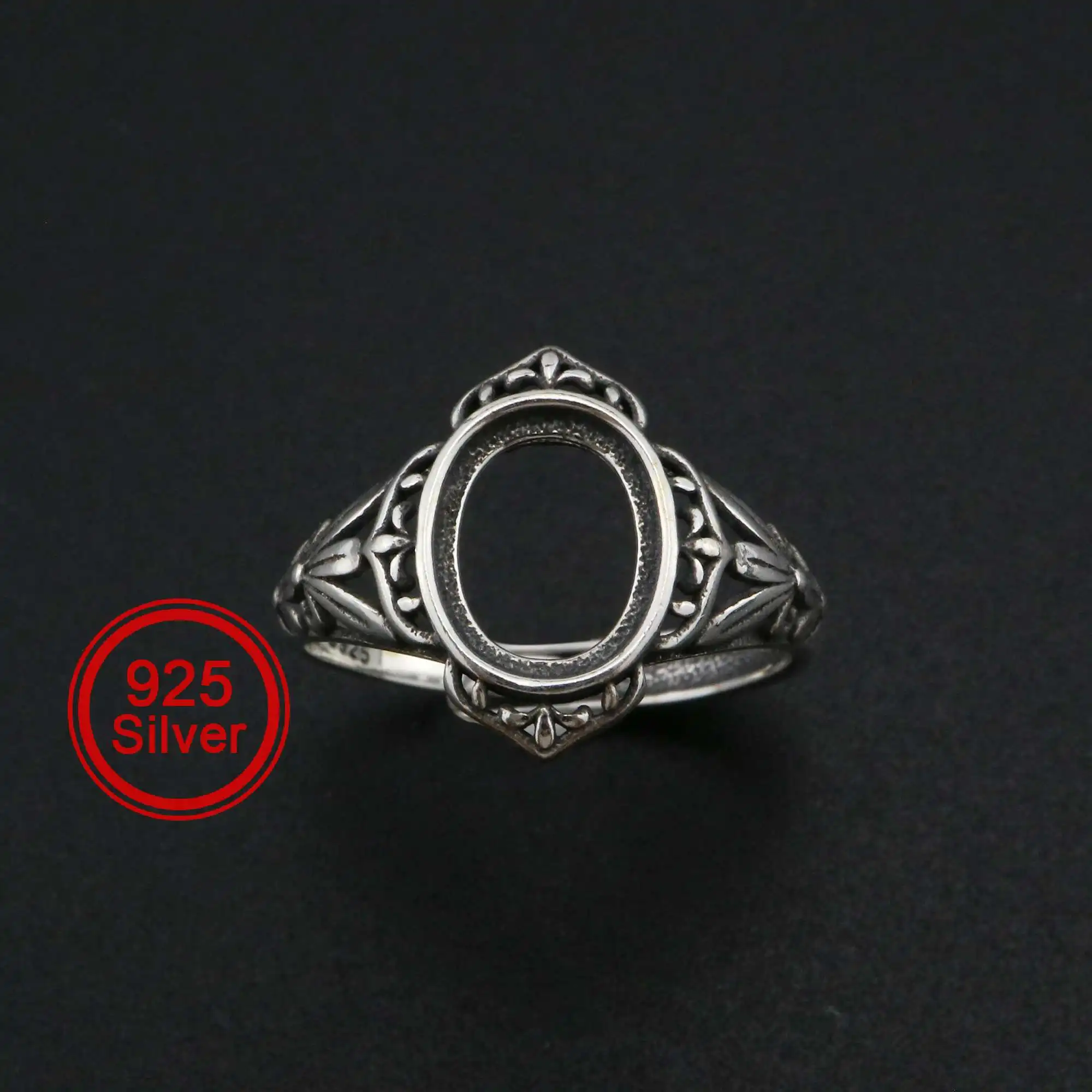 

8x10MM Oval Ring Settings Vintage Style Antiqued Solid 925 Sterling Silver Adjustable Ring Bezel DIY Supplies 1223112
