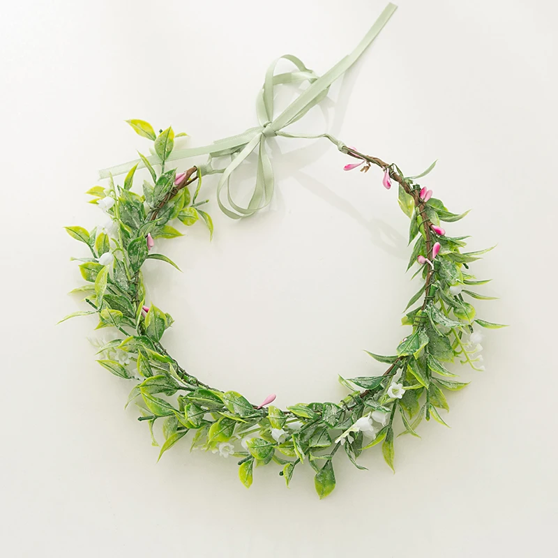 Женский свадебный венок с зелеными листьями Свадебный для волос ручной работы