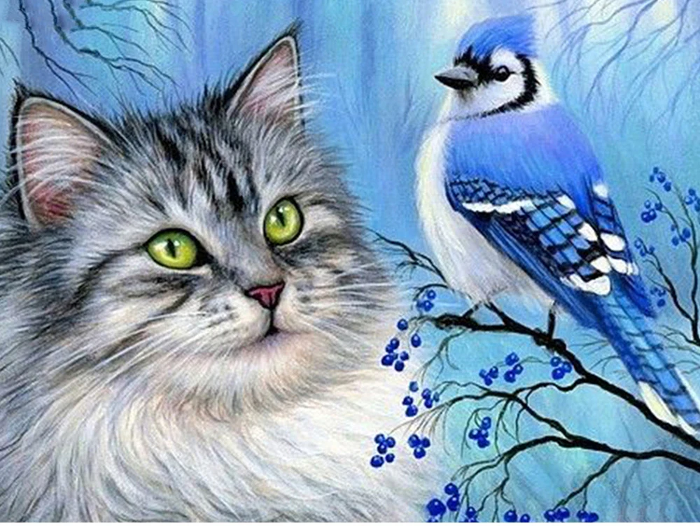 

JMINE Div 5D с рисунком Кот птица полная Алмазная Краски ing наборы вышивки крестиком искусство Высокое качество животных 3D Краски алмазы