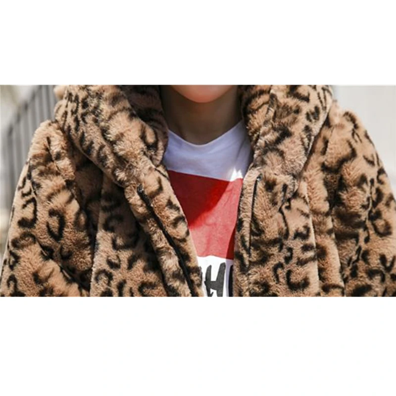 Зимняя куртка с леопардовым принтом толстая парка искусственным мехом Дамское