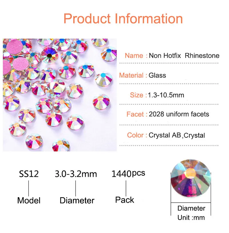 Высококачественные стеклянные блестящие стразы с кристаллами AB SS3-SS30 Стразы без