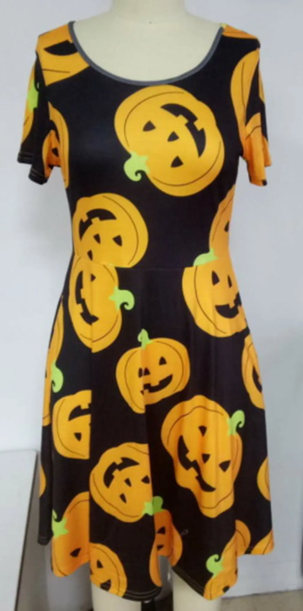 

Fashion Women Spaghetti Defined Waist Dress Sexy Short Sleeve Printed Dresses Round Neck Evening Party Knee-length Dress