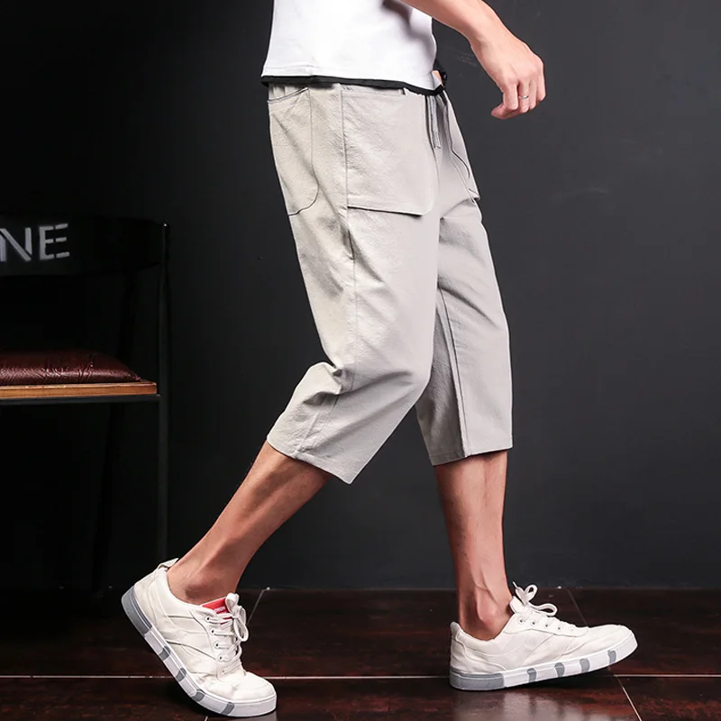 

Men's Casual Linen Cropped Capri NEW Drawstring Trousers Calf-length Pants F20