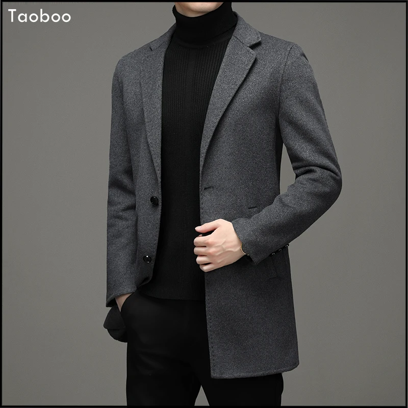 Taoboo Новое повседневное шерстяное пальто с узким воротником мужское длинное