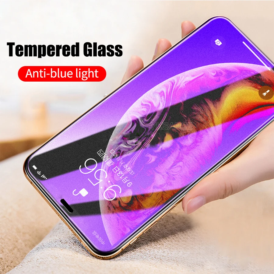 Закаленное стекло 9H с защитой от синего излучения для iPhone 12 Mini 11 Pro X XR XSMAX 8 7 6 6S Plus 5S