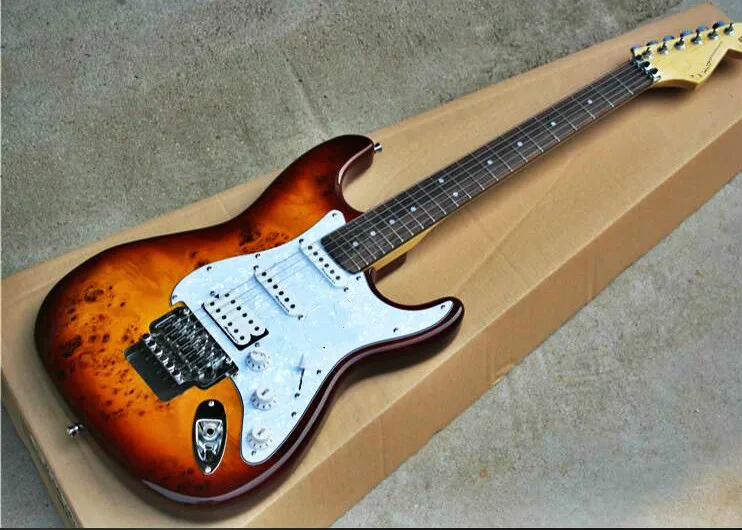 Top quality FPST-1068 VS color solid body burls garin cover white pickguard Flyd rose tremolo electric guitar Free shipping | Спорт и