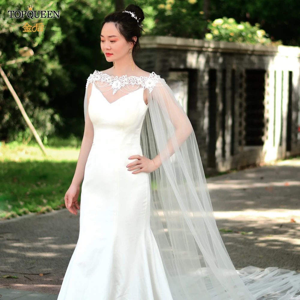 

Женское свадебное платье TOPQUEEN G04T, белое кружевное болеро из тюля с жемчужинами, формальная накидка, 3 м