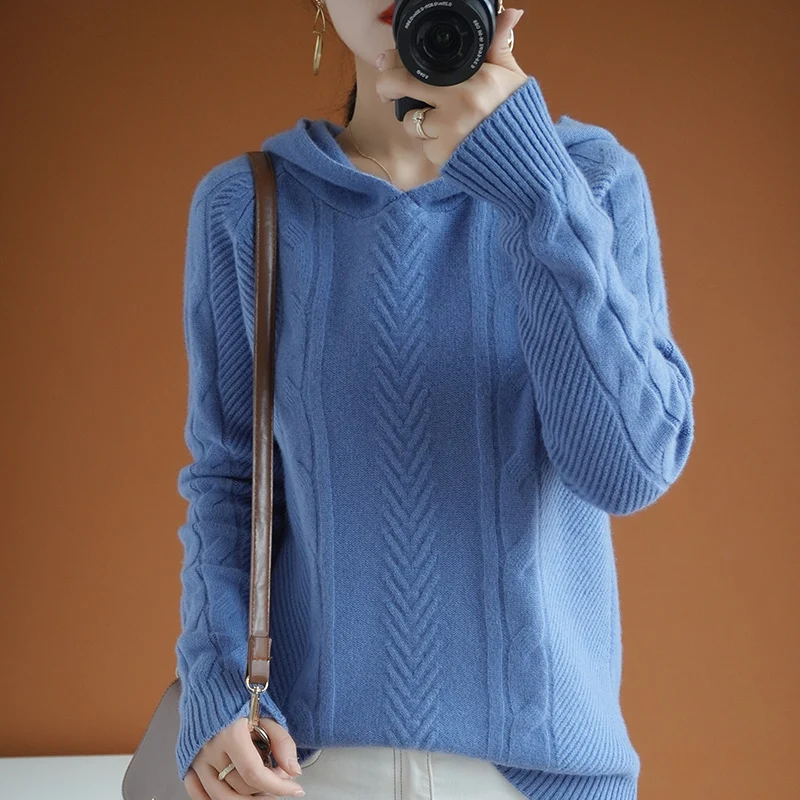 

Women's hoodies sweatshirt real wool striped casual full sleeves short stylish high quality warm thick fashion spring hood shirt