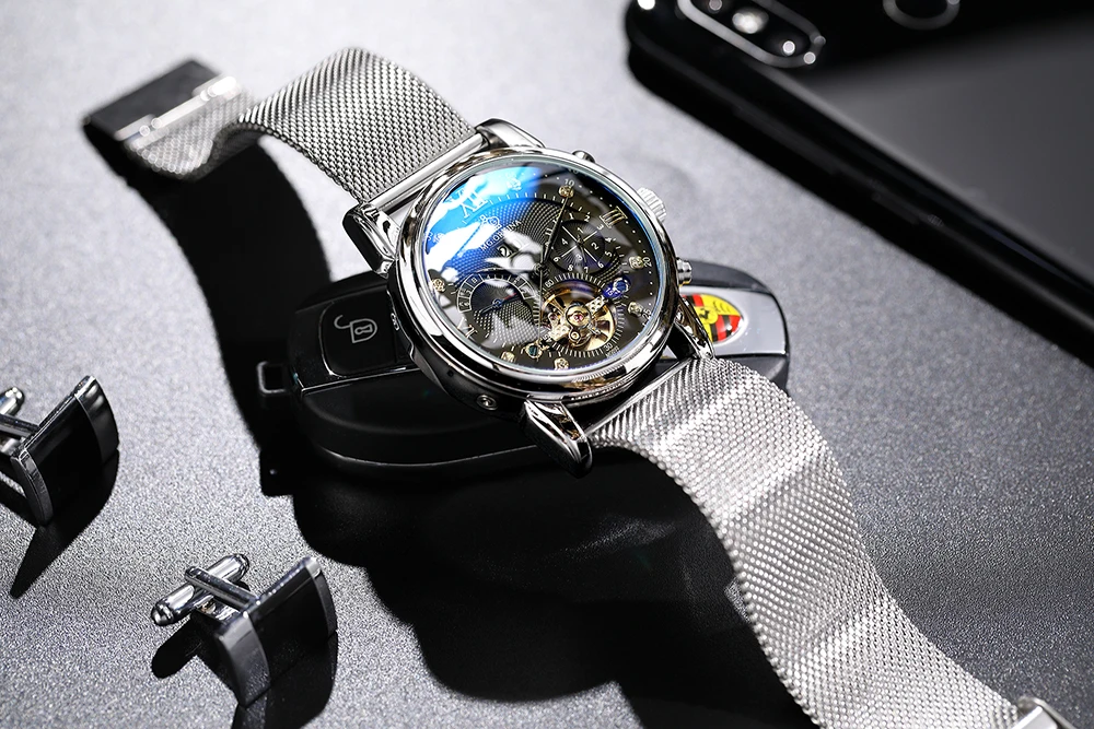 Бренд Orkina Tourbillon Мужские механические часы светящаяся Автоматическая Дата Натуральная кожа ремешок мужской платье часы механические стимпанк