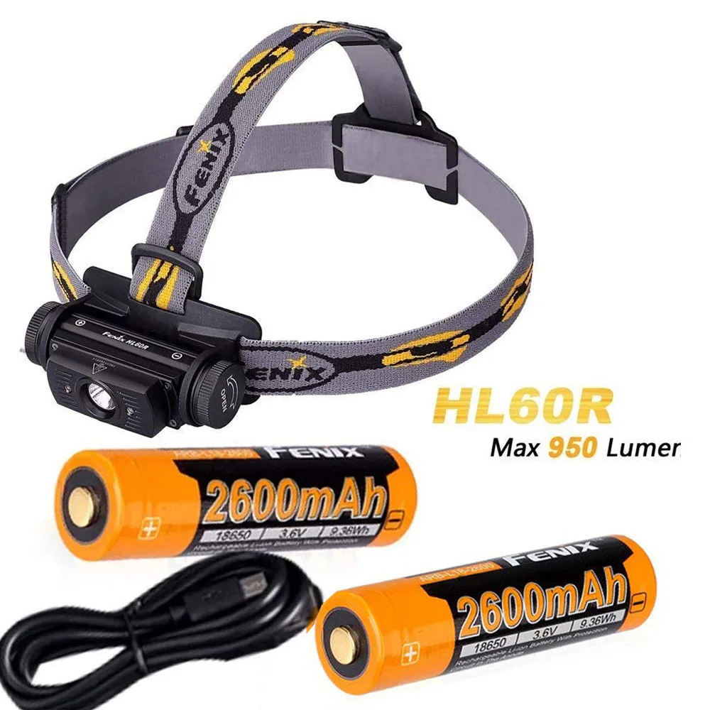 Fenix HL60R 950 люмен USB Перезаряжаемый CREE XM L2 T6 светодиодный налобный фонарь с 2 х 2600 мАч