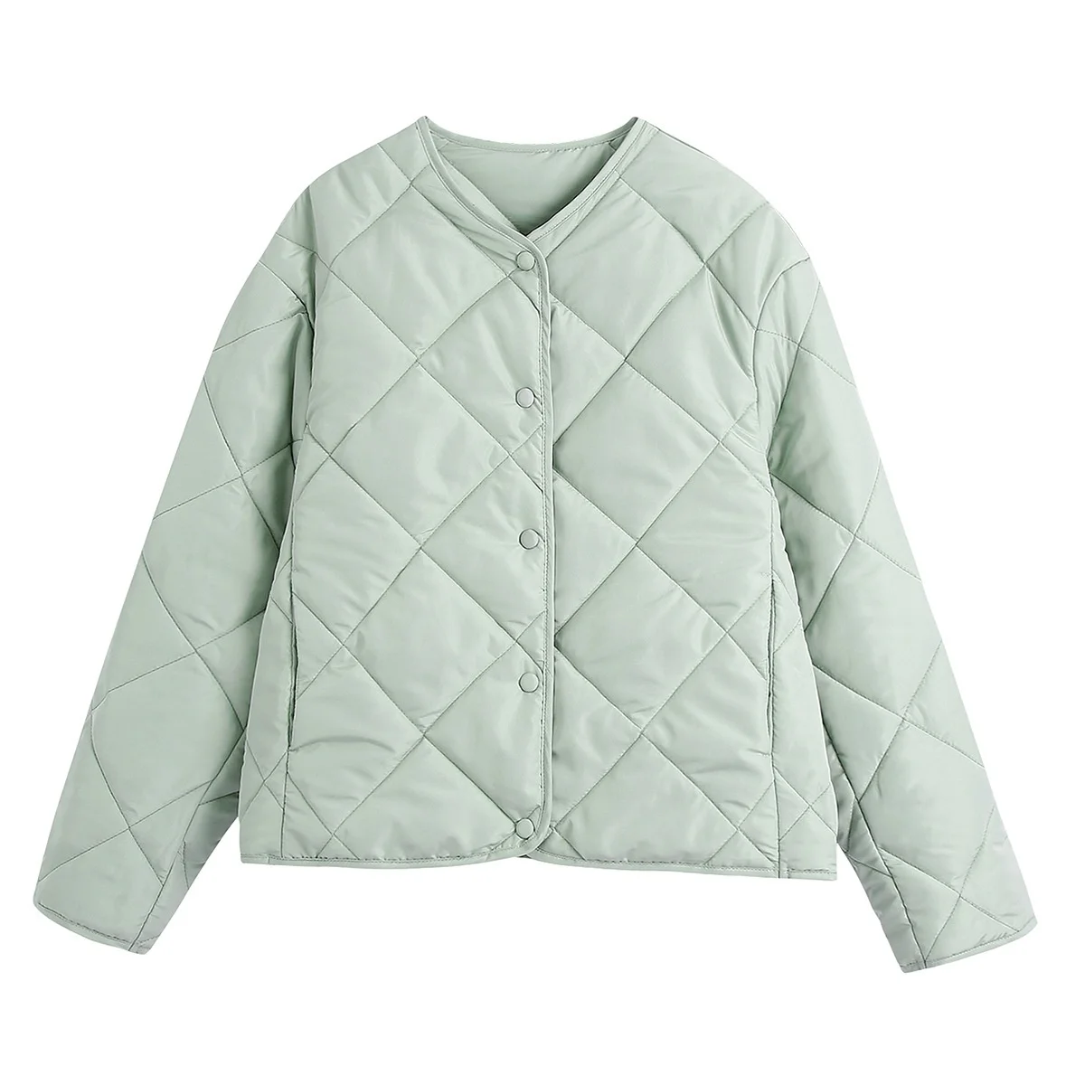 

Women 2021 Fashion Single Breasted Loose Padded Jacket Coat Vintage Long Sleeve Pockets Female Outerwear Chic Tops