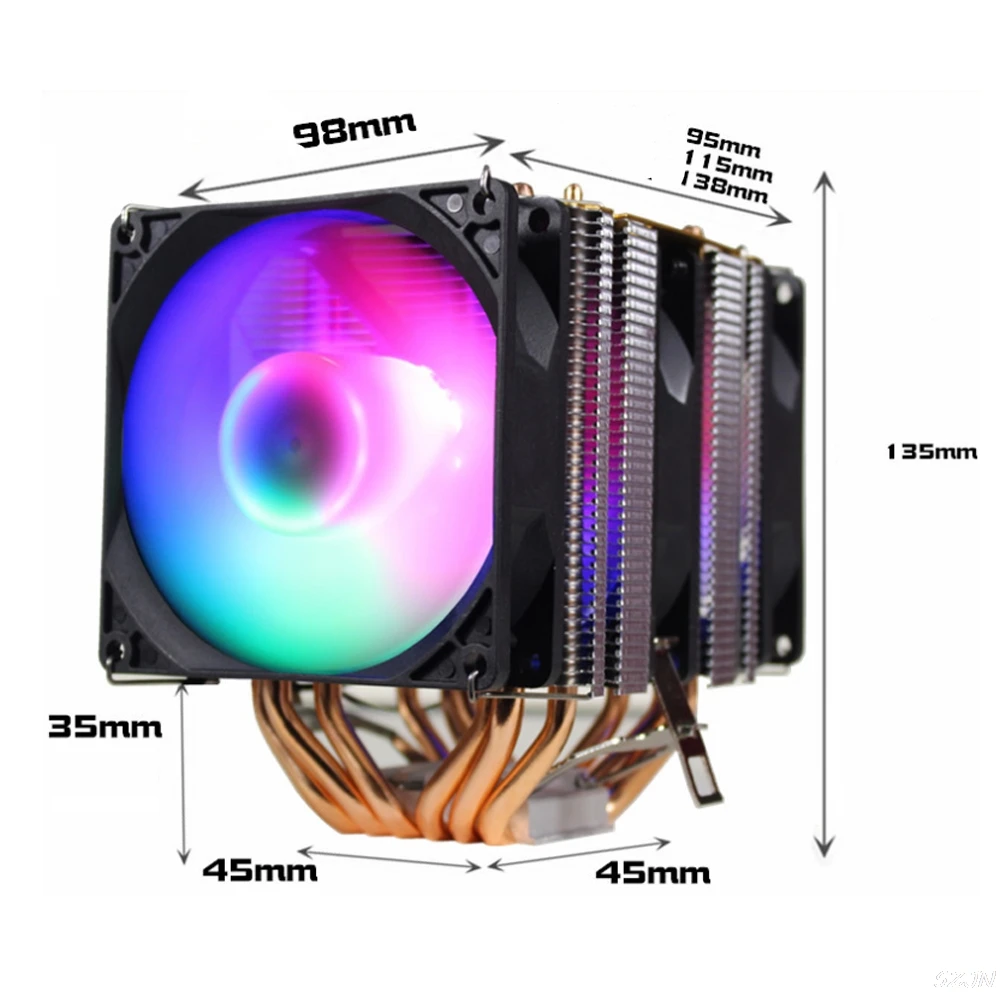 

Efficient Cooling Universal 6 Heat Pipes RGB CPU Cooler 3pin 4pin For Intel LGA 1150 1151 1155 1156 775 I3 I5 I7 AMD AM2 AM3 AM4