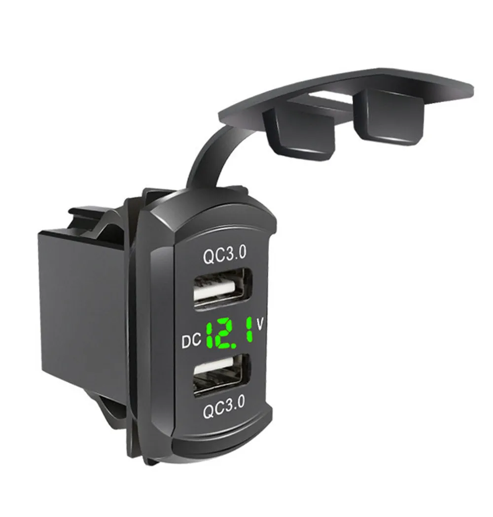 

QC3.0 автомобильное зарядное устройство с двумя USB QC 12-24 в вольтметр Светодиодные Автомобильные аксессуары адаптер питания для Toyota Быстрая зарядка 5 В