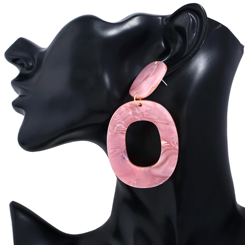 

1 Pair Vintage Colorful Oval Geometry Acrylic Statement Drop Earrings for Women